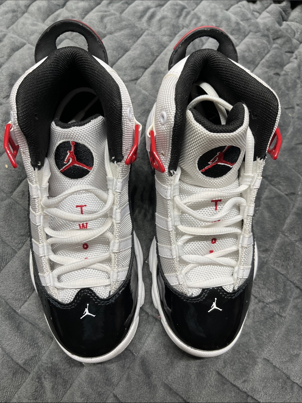 Jordan Kids' White/Black/Red High-Top Sneakers